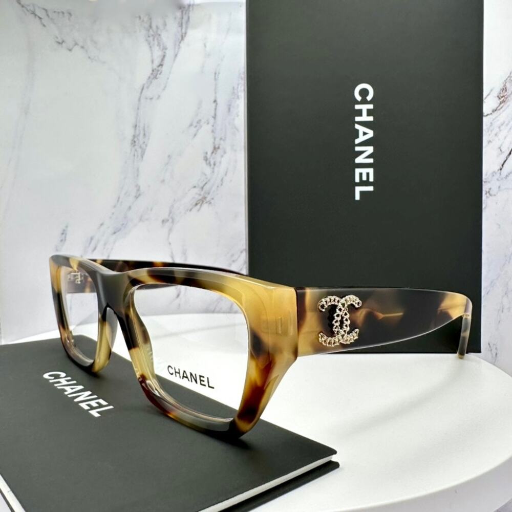 New CHANEL Eyeglasses Brown Gold Chain CC Rectangle 52mm Rx-able - Picture 8 of 16
